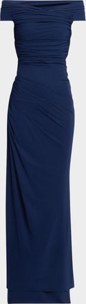 La Petite Robe Di Chiara Boni Ruched Off-Shoulder Column Gown