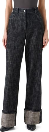 Akris Cooper High Waist Cuffed Wide Leg Jeans in Black Denim at Nordstrom, Size 12