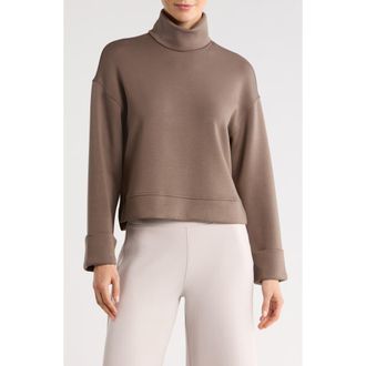 Spanx Cuffed Sleeve Crop Turtleneck Sweatshirt in Mineral at Nordstrom Rack, Size X-Large