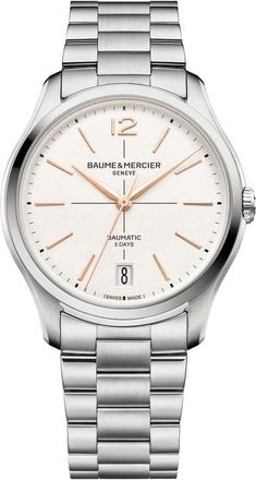 Baume & Mercier Clifton Braumatic Bracelet Watch, 39mm in White/Silver at Nordstrom