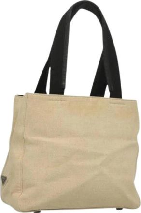 Prada Pre-owned Vintage Canvas Tote Bag - Dames - Vintage Shopper - Beige - ONE Size - Vintage