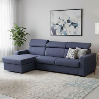 Talamo Italia Sofa Cama Aleandra, Sof&aacute; De Esquina, 100% Made In Italy, Sof&aacute; Con Apertura Giratoria, Con Contenedor Izquierdo Pen&iacute;nsula, Con Reposabrazos Delgados, C