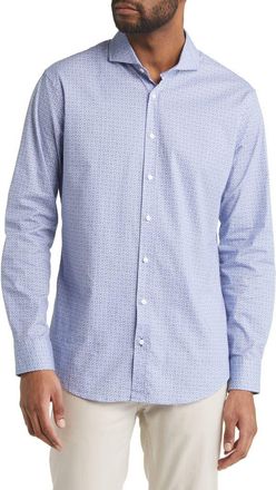 Brax Harold Geo Print Hi Flex Stretch Cotton Button-Up Shirt in Cobalt at Nordstrom, Size Medium