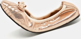 Ferragamo Metallic Rose Gold Suede My Joy Scrunch Ballet Flats