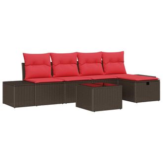 vidaXL Conjunto De Sof&aacute; De Jard&iacute;n 6 Pcs Marr&oacute;n Rat&aacute;n Sint&eacute;tico Vidaxl