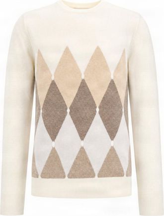 Ballantyne Cream Argyle Diamond Pattern Cashmere Sweater