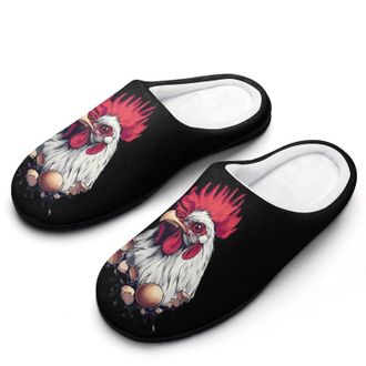 Generic Rooster And Eggs Funny Mens Slippers Cotton Warm House Shoes Memory Foam Sandals Print Size 7-14