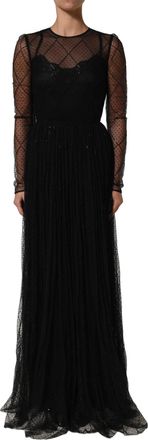 Dolce & Gabbana Womens Mesh Lace Long-Sleeved Maxi Dress Black Polyester