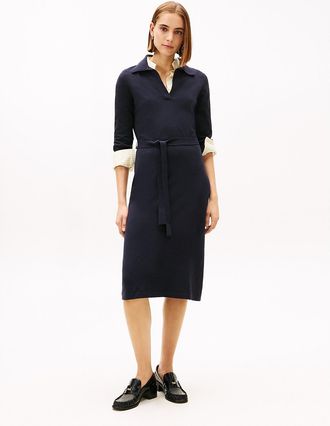 Tommy Hilfiger Womens Belted Sweater Polo Dress - Navy - XXL