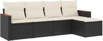 vidaXL Set De Muebles De Jard&iacute;n 5 Pzas Y Cojines Rat&aacute;n Sint&eacute;tico Negro Vidaxl