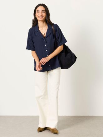 Fat Face FatFace Kara Navy Regular Linen Shirt