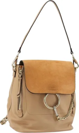 Chlo&eacute; Faye Suede With Applique Beige Leather Backpack Bag (Pre-Owned)