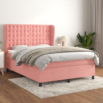 vidaXL Vidaxl - Cama Box Spring Con Colch&oacute;n Terciopelo Rosa 140x190 Cm