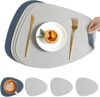 OEM Juego De 4 Piezas De Manteles Individuales Posavasos, Lavables, De Piel, Color Marr&oacute;n Blanco Roto (4 Manteles Individuales 4 Posavasos)