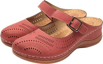 UPKOCH Vintage Red Wedge Sandals Comfortable Chunky Heel Slippers for Women Casual Footwear Supplies and Easy to Wear with Skirts and Dresses