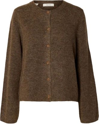 Selected Lulu New LS Knit Cardigan - Dames - Truien - Bruin - Maat: S Wol