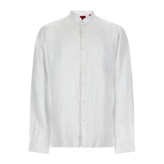 HUGO BOSS Slim-fit Linnen Overhemd met Opstaande Kraag - Heren - Casual Overhemden - Wit - M - Linnen - Overhemden