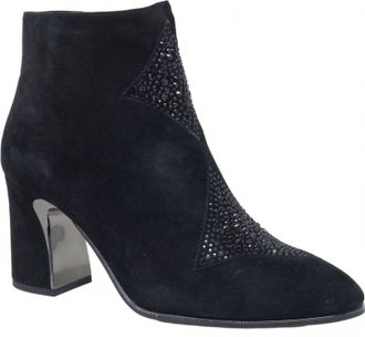 Django & Juliette Womens Kazou Heeled Leather Ankle Boots In Black-Black Suede Jewels