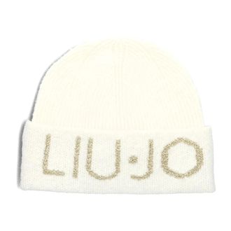 Liu Jo Accessoires, Dames, Beige, ONE Size, Wol, Logo Lurex Beanie voor vrouwen