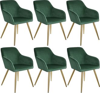 TecTake 6 Sillas de comedor aterciopeladas 58 x 62 x 82 cm verde oscuro/dorado