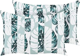 Beliani Beliani - Conjunto De 2 Cojines De Jard&iacute;n Almohada De Exterior 40 X 60 Cm Poli&eacute;ster Hojas Rayas Verde Termini