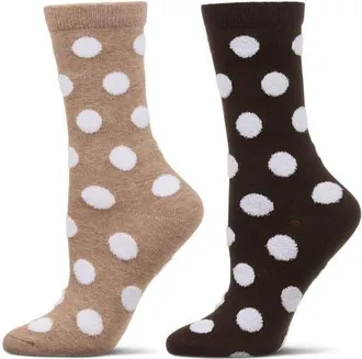 MeMoi Pack of 2 Cotton Blend Polka Dot Crew Socks in Brown at Nordstrom, Size 9-11