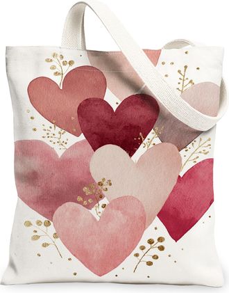 Generic ValentineS Day Heart Canvas Tote Bags, Romantic Love Pattern Reusable Grocery Bags, Lightweight Washable Shoulder Strap Ca, Peach, 13x15 Inch