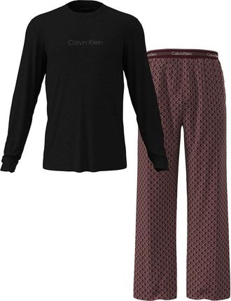Calvin Klein Mens Long Sleeve T-Shirt and Bottoms Pyjama Set, Multicolor (Black Top W/Bijou Modern Bijou Mo), S
