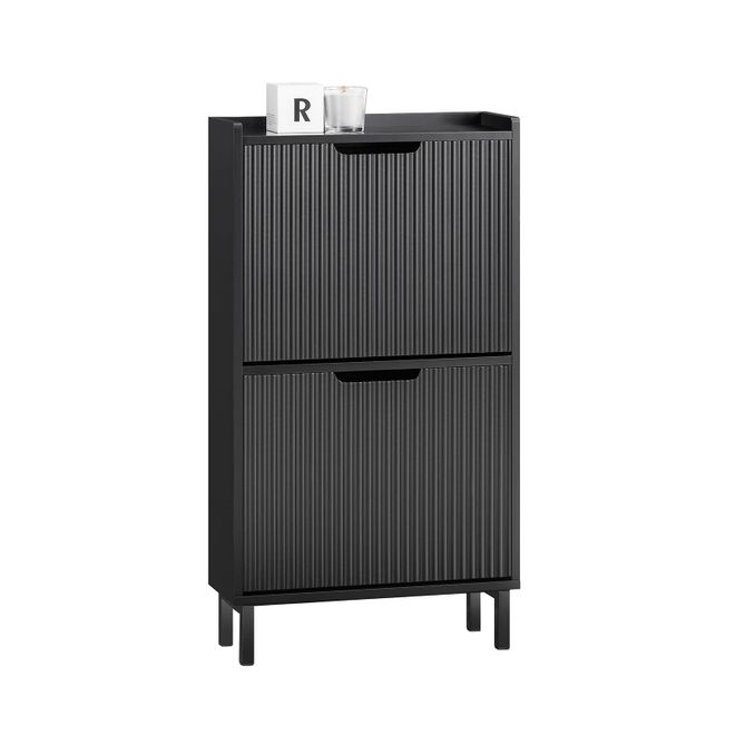 SoBuy Schuhschrank schmal mit 3 Klappen Platzsparender Schuhkipper Hoch Kommode Schuhregal geschlossen Flurschrank für Diele, Flur 50x130x19cm Schwarz FSR17 ab 115,40 €