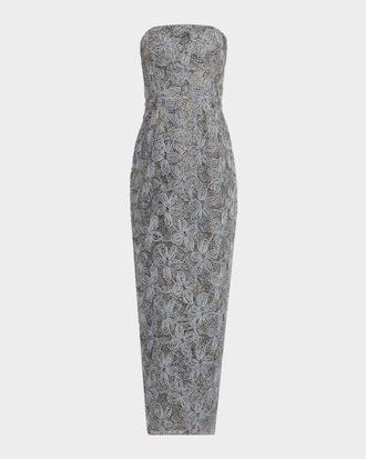 Milly Meredith Strapless Embroidered Column Gown