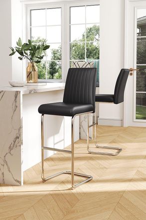 Living and Home 2 Pcs Black PU Leather Upholstered Bar Stools with Backrest & Footrest