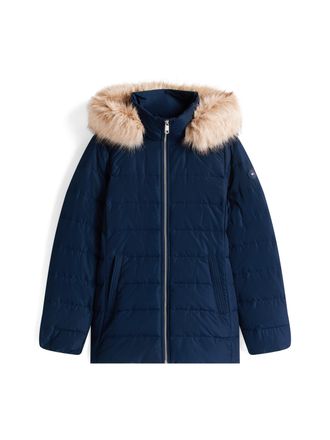 Tommy Hilfiger Steppjacke TOMMY HILFIGER MW DOWN SLIM JACKET WITH FUR, Damen, Gr. XXL (44), blau (schwarz night navy), Web, Obermaterial: 100% Polyester, unifarben, 