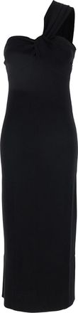 Parosh Black One-shoulder Dress With Sweetheart Neckline In Viscose Blend Woman