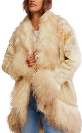 Free People Moon Petals Floral Detail Jacket with Faux Fur Trim in Cream Combo at Nordstrom Rack, Size Small