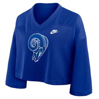 Nike Los Angeles Rams Rewind Fashion Nike Womens Dri-FIT NFL Cropped Jersey in Blue | 03O34DA9TV-7ZM