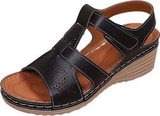 Generic RLEHJN Womens Walking Hiking Sandals Comfortable Outdoor Sports Sandals Open Toe Soft Sole Strappy Wedge Sandal Faux Leather Summer Shoes Lightweight 