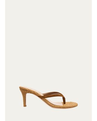 Gianvito Rossi Calypso 70 Suede & Raffia Thong Sandals