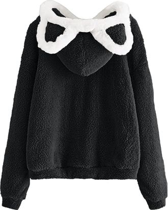 Generic Drawstring Anime Hoodies for Women with Hood Fuzzy Cat Hoodie for Women Casual Long Sleeve with Cat Ears Sport Hooded Furry Athletic Cute Oversized Co