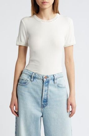 Frame Denim Crochet Trim Stretch Modal T-Shirt in White at Nordstrom Rack, Size Small