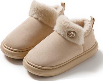 Generic Beige Womens Winter Slippers with Thick Bottom Warm Non Freezing and Anti Slip for Home Use Comfortable and Cozy Indoor Outdoor Activities