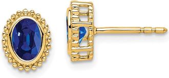 Diamond2Deal 14k Yellow Gold Oval Sapphire Stud Earrings