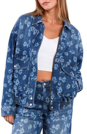HINT OF BLU Floral Stretch Denim Jacket in Floral Denim at Nordstrom, Size X-Large