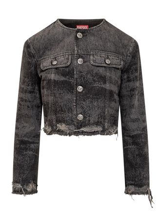 Diesel Diesel Black Denim Jacket With Frayed Hems