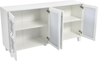 STILVORA Aparador Con 4 Puertas Y Estante Ajustable, Frentes Con Espejo, Tiradores Cristal, En Mdf, 160&times;40&times;84 Cm, Blanco