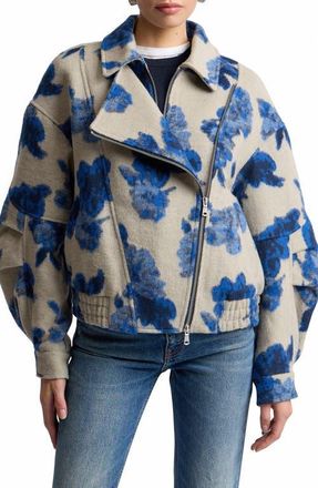 Avec Les Filles Floral Jacquard Layered Bomber Jacket in Ash/royal Blue Floral at Nordstrom, Size X-Large