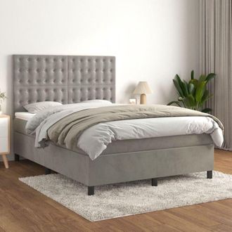 vidaXL Vidaxl - Cama Box Spring Con Colch&oacute;n Terciopelo Gris Claro 140x200 Cm