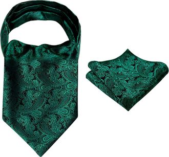 Alizeal Mens Modern Paisley Cravat & Pocket Square Set(Dark Green)