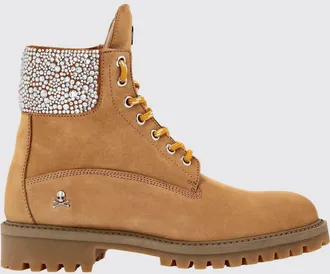 Philipp Plein Anfibi in pelle scamosciata con cristalli e Skull
