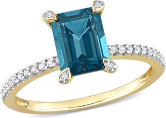 Mimi & Max 2ct TGW London Blue Topaz 1/10ct TDW Diamond Ring 14k Yellow Gold