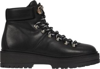Tommy Hilfiger Leren Outdoor Platte Laars - Dames - Veterlaarzen - Zwart - 36 EU - Leer - Schoenen